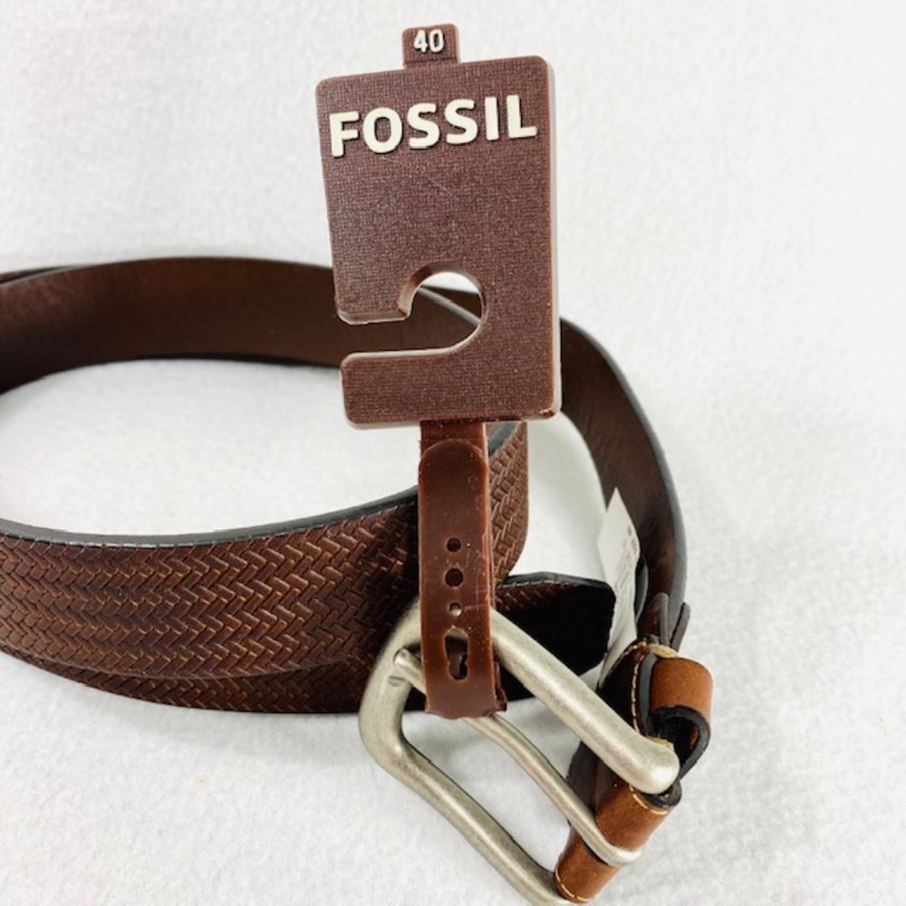 Rare Edsel Brown Fossil Leather Belt w/Woven Look - Size 40 - NWT - Picture 4 of 7